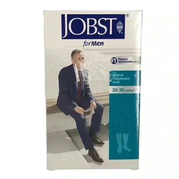JOBST MENS MEDIUM COMPRESSION DRESS SOCKS CLOSED TOE BLACK NIB 15-20MMHG TRAVEL - Picture 1 of 8